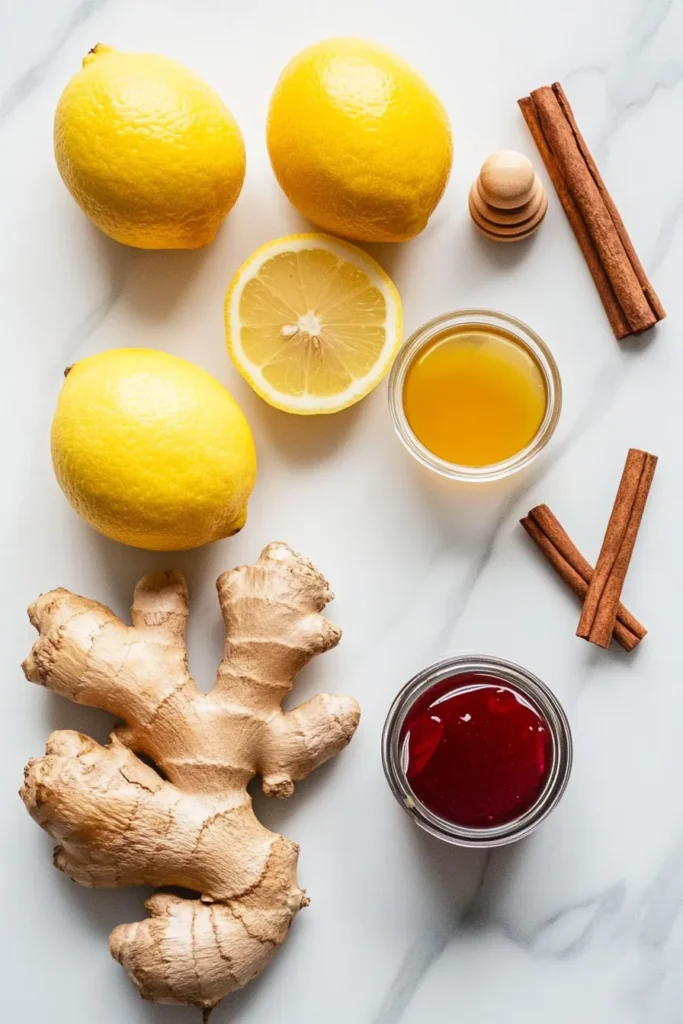 Natural ingredients for Brazilian Mounjaro recipe displayed on a white kitchen counter