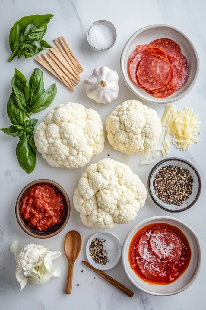 All the fresh ingredients ready for our delicious Crock Pot Pizza Casserole—simple pantry staples, bold flavors.