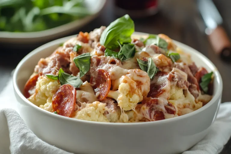 A hearty serving of Crock Pot Pizza Casserole—ready to enjoy with a crisp green salad or your favorite sides.