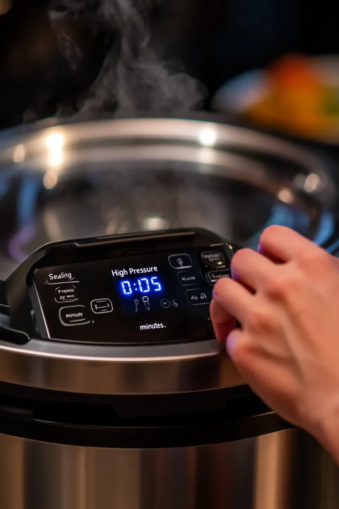 Setting Instant Pot to pressure cook a Keto pot roast to tender perfection.