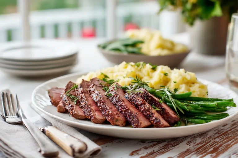 Instant Pot London broil dinner plate with sides in natural white lighting