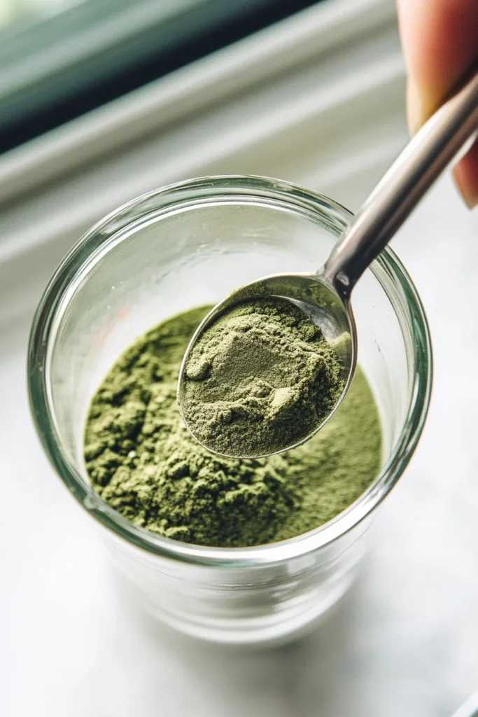 Mixing a yerba mate and red juice health drink in a sunlit kitchen, showcasing vibrant color and natural ingredients.